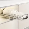 Stainless steel pull-out dish drying rack for kitchen cabinet storage organizer with tray. - Single Layer Large Dish Rack