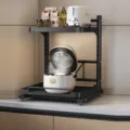 Kitchen storage rack for microwave and rice cooker, pull-out double layer metal organizer. - 40cm Pull-Out Style / Elegant Black