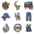 Vintage embroidery patch set, aesthetic denim clothes iron-on patches, decorative apparel appliques. - Set of 9