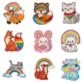 Simpatici ricami arcobaleno di animali di cartone animato, perfetti per riparare i vestiti. - Set completo di 9