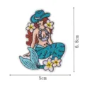 Vintage mermaid embroidered patch with cowgirl hat and flowers, iron-on clothing badge. - Cowboy Hat Mermaid (DW9281-1)