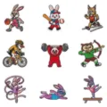 Cartoon Sport Tier Bestickung Aufnäher, süße Hasen und Pinguin Abzeichen für Kleidung DIY. - Komplettes Set mit 9 Stück / 9er Pack