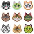Cute cat embroidery patches set, detailed close-up of colorful cartoon kitten iron-on appliqués. - 9 Pieces Set