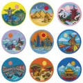Set of 9 world travel landmark embroidered patches, iron-on decorative badges for clothing. - Set of 9