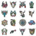 Western cowboy embroidery patch details showing various retro motifs and fine stitching. - 16-Piece Set (DW9282)