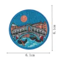 Round embroidered patch featuring Venice water scenery, iron-on clothing decorative badge, 6.1cm. - Landmark Style (DW9256-2)