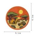 Round embroidered patch safari sunset camping landscape iron on applique badge 6.1cm - Landmark Style (DW9256-3)