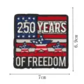 Detailed view of the 250 years of freedom embroidered patch with American flag design. - DW9812-37