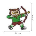 Close-up view of the cute owl archer embroidered patch with precise size details. - Owl Archery