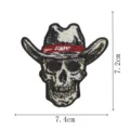 Joli patch brodé tête de mort avec chapeau de cowboy thermocollant badge 7,4x7,2cm - Style 7 (Colle Thermocollante)