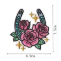 Western style cowboy horseshoe pink rose embroidery patch, detailed embroidered clothes DIY badge. - Horseshoe Rose (DW9282-8)