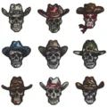 Écusson brodé crâne chapeau de cowboy badge de motard DIY vêtements veste sac à dos accessoires - Lot de 9 (Colle Thermocollante)