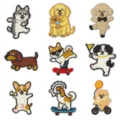 Cute cartoon dog embroidery patches set, iron-on sew-on clothing badges for DIY backpack decoration. - Full Set of 9 / Hot Melt Adhesive