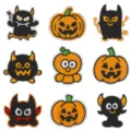 Close up of Halloween embroidered patches set featuring cute black ghosts and smiling pumpkins. - Set of 9 (DW9174一套9个)