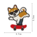Close-up detail of cute Shiba Inu skateboard embroidered patch showing fine stitching texture. - Shiba Inu Skateboard / Hot Melt Adhesive
