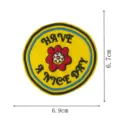 Round embroidered patch featuring have a nice day text and red flower, DIY clothing. - Round Slogan Style (DW9118-5)