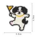 Close-up detail of the cute black and white puppy embroidered patch with yellow flag and collar. - Black and White Dog / Hot Melt Adhesive