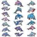 Süßes Cartoon Delfin Stickerei Patch Set mit feinen Nähten für Kleidung und DIY Dekoration. - Cartoon Delfin Set von 19 (DW9154 Set von 19)