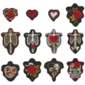 Kit de patches brodés style punk gothique squelette rose, écussons thermocollants pour vêtements DIY. - Ensemble de 12 Écussons Brodés de Moto Sombres (DW9168一套12个)