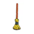 Detailed shot of an embroidered broom patch, orange handle and yellow brush, DIY decor. - Cartoon Broom Style (DW8493)