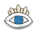 Detailed closeup of embroidered evil eye patch, premium stitch craft for apparel and hat decor. - Eye Style (DW8494)