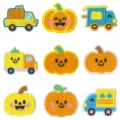 Cute cartoon pumpkin and truck embroidery patches set, colorful DIY iron-on clothing stickers. - Set of 9