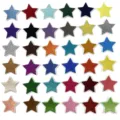 Close up detail of colorful embroidered star patches, assorted colors, neat stitching work. - 36 Pieces