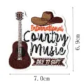 Detailed view of western country music embroidered patch with guitar and cowboy hat motif. - Country Music Theme Style (DW9051-4)