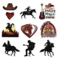 Western cowboy embroidered patches set horse guitar jacket clothing repair DIY decorative appliques - 9 Piece Set (DW9051)