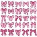 Pink bow embroidered patches cute sew on appliques for clothing bags hats decoration - Set of 25Pcs