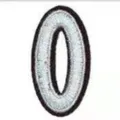 Close-up of embroidered number zero patch with black border, iron-on fabric sticker.