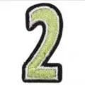 Close-up view of the number 2 embroidered iron-on patch detail showing green and black stitch - 2