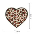 Leopard heart print heart embroidery patch close-up view, displaying high quality texture details. - Heart Leopard Bow Style (DW9807-4)