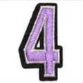 Embroidered number 4 patch with purple thread and black border, ideal for DIY clothing. - 4