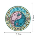 Retro aesthetic Cancer zodiac round embroidered patch, detailed blue badge for DIY clothing backpacks. - Cancer