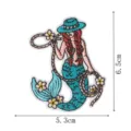 Vintage mermaid embroidery patch with red hair and blue hat, detailed craft for clothes repair. - Straw Hat Redhair Mermaid (DW9281-3)