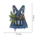 Embroidered overall patch detail featuring botanical mushroom and fern plant embroidery design. - Overalls Plants