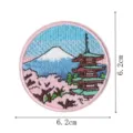 Detailed embroidery patch featuring Mount Fuji and pagoda, ideal for clothing or backpacks. - Mount Fuji (DW9252-1)