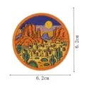 Patch brodé rond paysage du désert, motif cactus écusson thermocollant pour vêtements sac à dos - Canyon du Désert (DW9252-7)