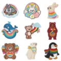Niedliche Cartoon Tier Stickerei Aufnäher mit Regenbogen Design für Kleidungsreparatur. - Set mit 9 Stück