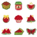 Nahaufnahme von Sommer Wassermelone Stickerei Patches, lebendige Farben und saubere Stiche. - Set mit 9 Stück / DW9236 Set mit 9