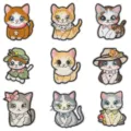 Patchs brodés chat mignon de dessin animé thermocollants accessoires DIY vêtements - Ensemble de 9 Pièces