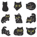 Black cat embroidered patches set, cute cartoon kitten sew-on badges for clothing repair. - 9292 Set of 9