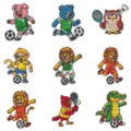 Toppe ricamate di animali sportivi dei cartoni animati, patch termoadesive per vestiti. - Set di 9 Pezzi (DW9278 Set di 9)
