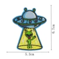 Detailed shot of UFO alien embroidered patch, showing precise dimension and fine stitches. - UFO Alien (DW9802-32)