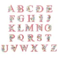 Embroidered alphabet patches set A-Z, pink floral iron-on letter badges for DIY clothing and crafts. - Set of 26