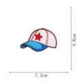 Close-up detail of baseball cap embroidered patch with red star and iron-on backing. - Embroidery Patch Style (DW9801-4)