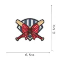Baseball themed embroidered patch detail view showing crossed bats and red bow design. - Embroidery Patch Style (DW9801-11)