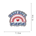 Baseball mama embroidered patch detail view, showing exquisite stitching, heart and baseball design. - Embroidery Patch Style (DW9801-30)