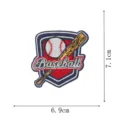 Close-up detail of a baseball themed embroidered patch featuring shield, baseball and bat. - Embroidery Patch Style (DW9801-40)